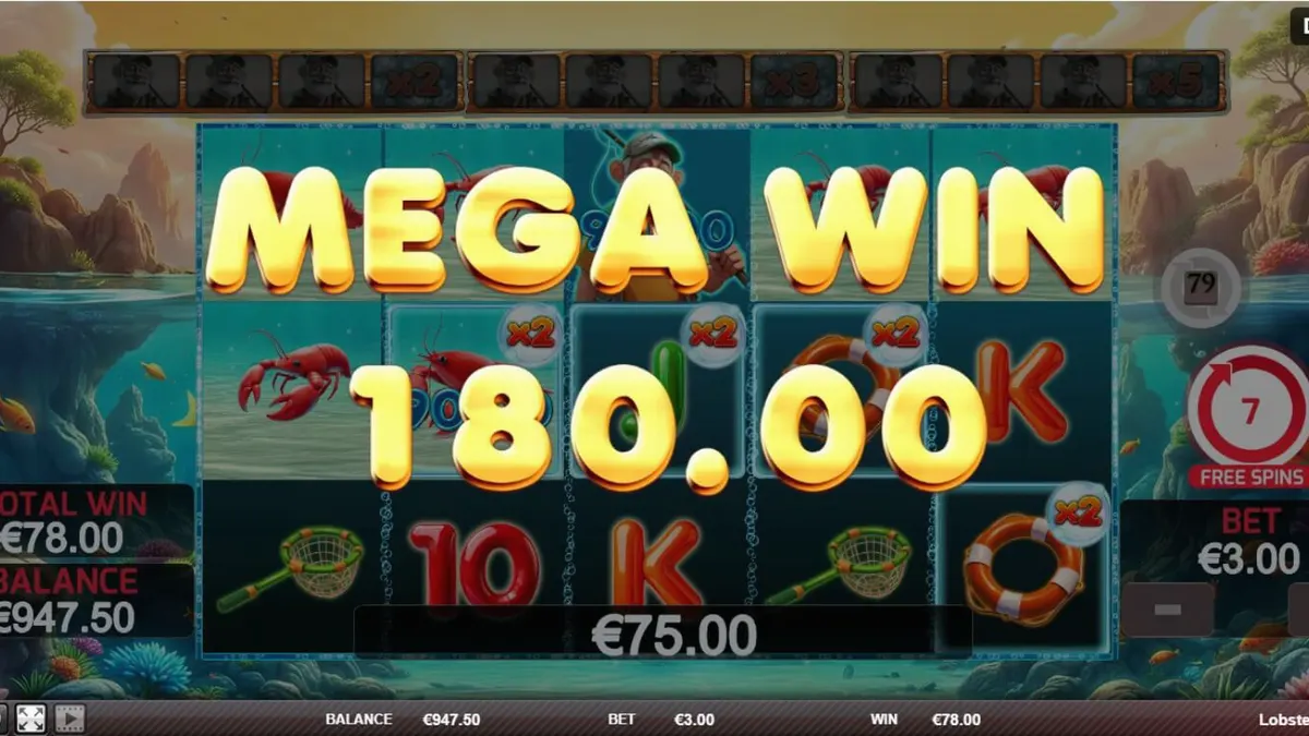 Tangkapan layar permainan slot Lobster Splash dengan tema bawah laut yang cerah