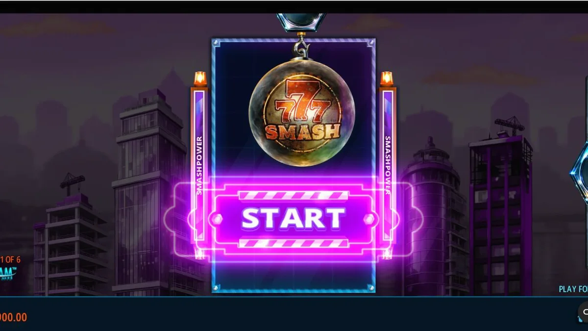 Tampilan visual slot 777 Smash dengan tema konstruksi dan bola penghancur