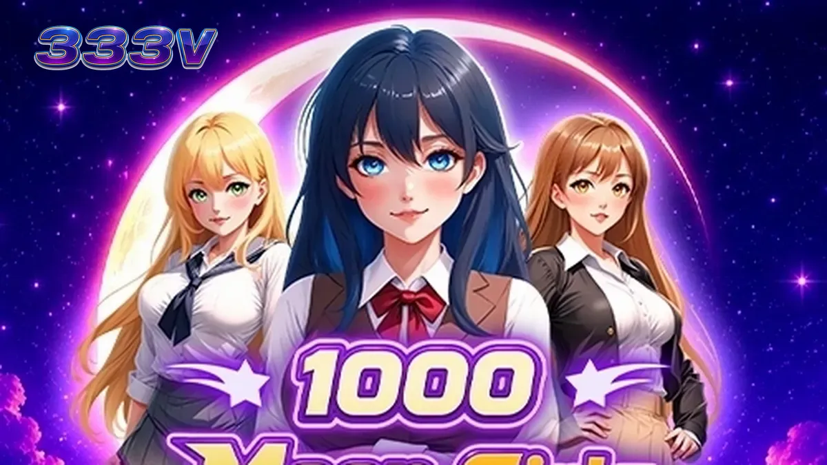 Tampilan visual permainan slot 1000 Moon Girls dengan latar belakang bertema fantasi.