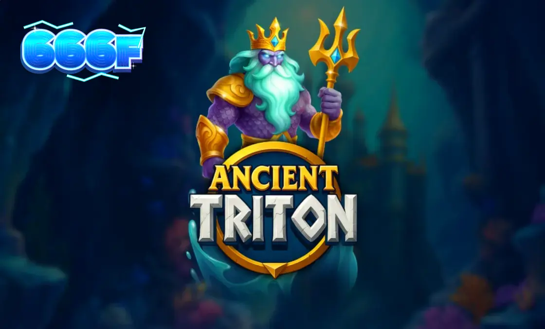 Tampilan visual slot Ancient Triton dengan latar belakang istana bawah laut dan dewa Triton.